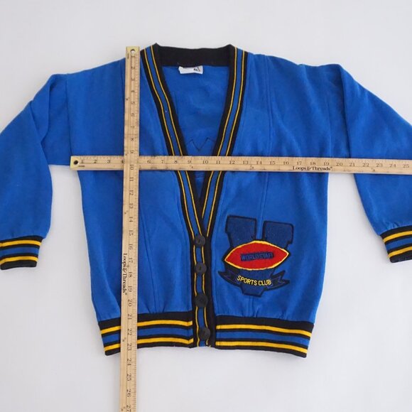 Vintage Blue Cotton Collegiate Retro Cheerleading Sorority Cardigan M - Picture 3 of 9